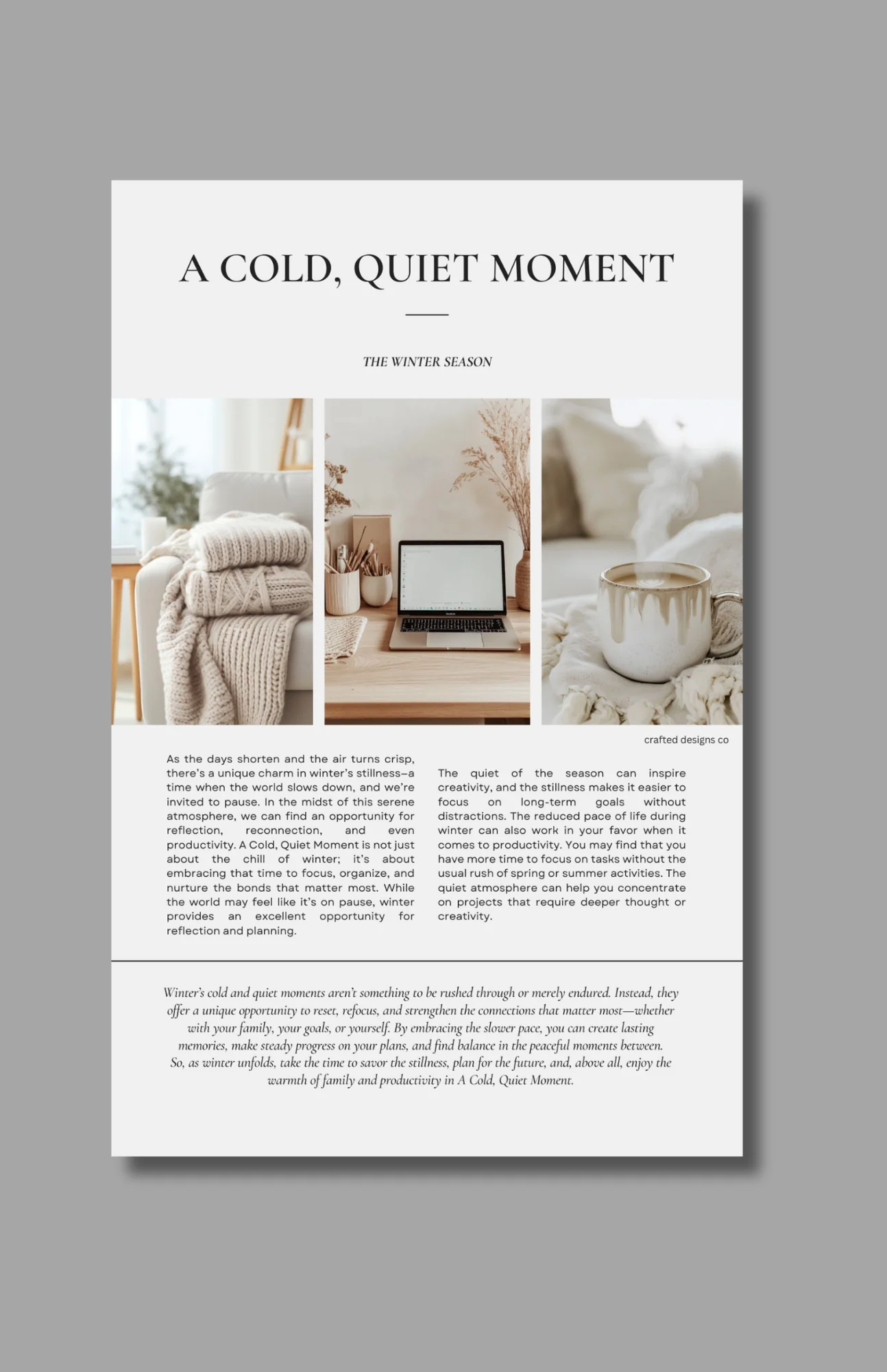 A Cold, Quiet Moment Dashboard