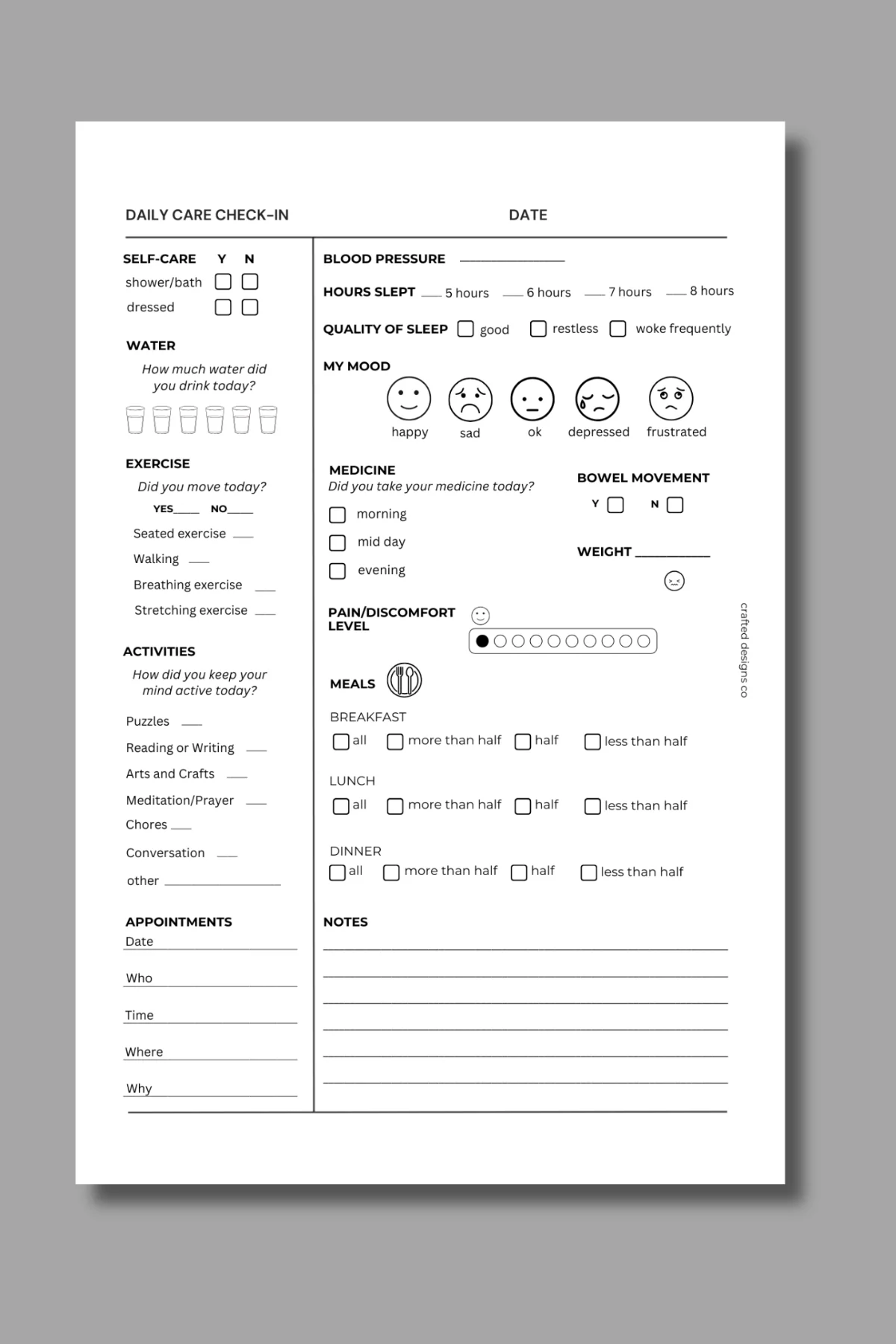 Daily Care Check-in Inserts